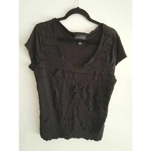 I.N.C Womens Blouse Black Tier Ruffle Short Sleeve Layered Size XL - Picture 2 of 6